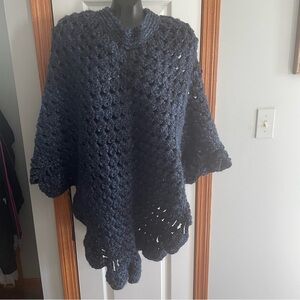 New Crocheted, Chunky, Warm Blue Poncho